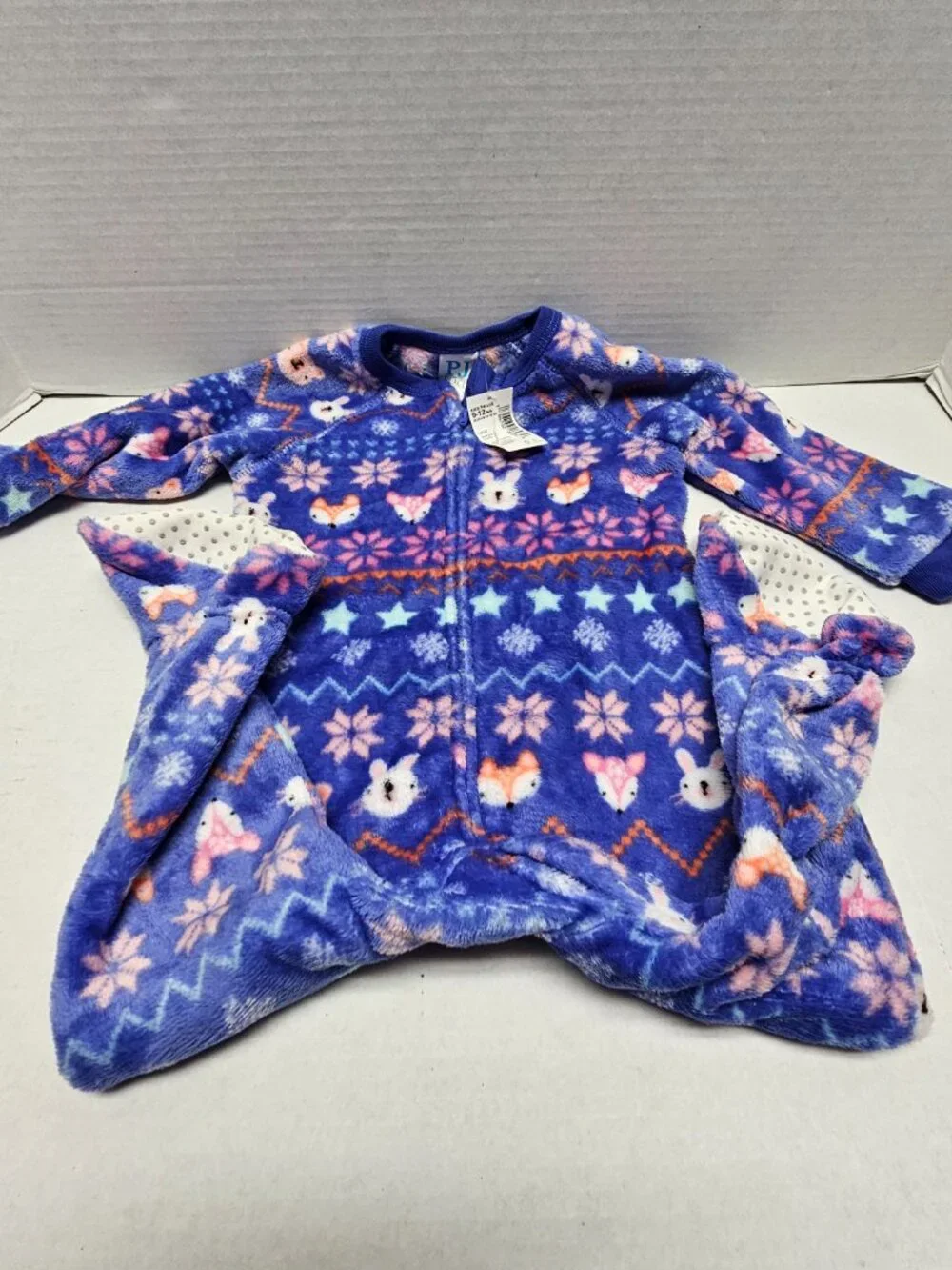New NWT The Childrens Place PJ Fleece Footed One Piece Pajama Animal 9-12 Month